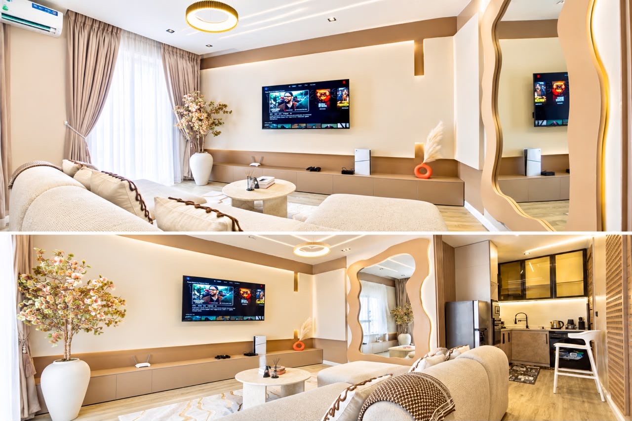 LUXURY NEW 1 BEDROOM APARTMENT WITH PS5, SWIMMING POOL,SNOOKER BOARD AND GYM